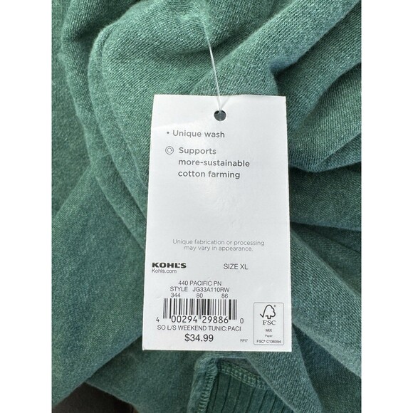 SO Juniors Oversized Weekend Tunic XL Green Long Sleeve Pullover Lightweight NWT - Picture 10 of 11
